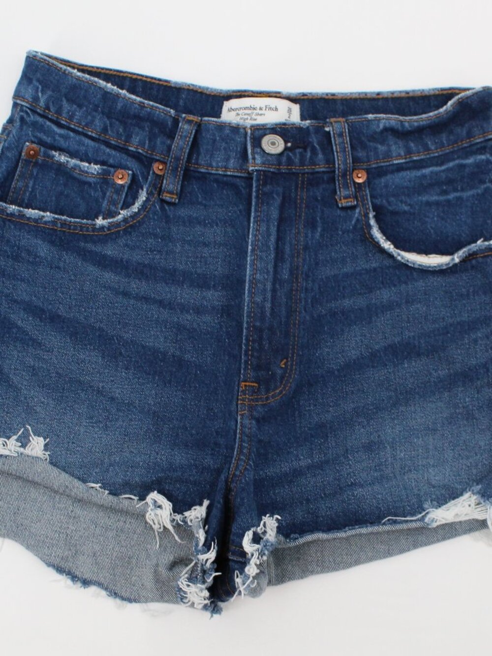 Abercrombie & Fitch Womens Cut-off Jean Shorts Frayed Raw Hem High Rise Sz 26/2